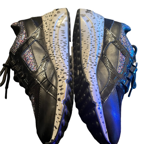 STEVE Madden Barra-G Round-Toe Lace Up Platform Fashion Sneakers Black/Glitter - Picture 3 of 5